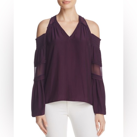 Ramy Brook Wine/ Merlot Cold Shoulder Silk Blend Blouse - Picture 6 of 12